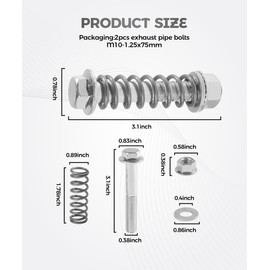 UNLRAE 2 Sets Exhaust Bolts,Car Accessories Exhaust Flange Bolt and Nuts Hardware Kit with Springs for Exhaust Gasket,Automotive Parts Replacement,Suitable for Most Cars Trucks and SUVs (M10x1.25)
