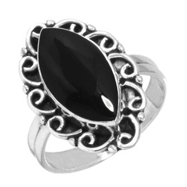 Jeweloporium 925 Silver Ring for Women Size T 1/2 Natural Black Onyx Gemstone Vintage Silver Ring Easter Gift Solitaire Jewelry