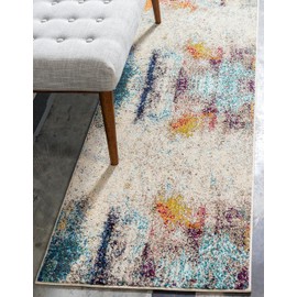 Unique Loom Chromatic Collection Modern Colorful & Vibrant Abstract Area Rug For Any Home Décor, 2 ft 2 in x 6 ft 7 in, Beige/Pink