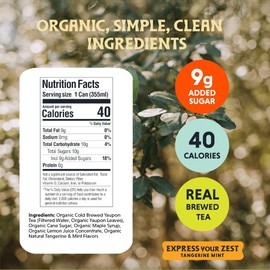 Freedom Fluid Organic Yaupon Iced Tea – Tangerine Mint | Herbal Tea Drink | Lightly Sweetened, Low Sugar, Low Calories, Real Brewed Tea, Clean Ingredients, Antioxidant Rich, Natural Caffeine, 12 Pack (12 oz cans)