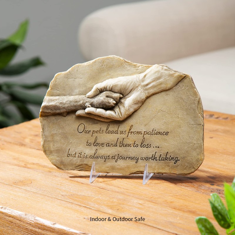 Evergreen Garden Dog Paw in Hand Devotion Painted Polystone Stepping