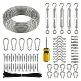 Kit de cadena de luces para exteriores de 165 pies, cable de acero inoxidable 304 recubierto de vinilo resistente de 1/16 pulgadas, sistema de suspensión de luz de globo, cuerda de alambre guía anti-hundimiento con tensor, patio, jardín y terraza
