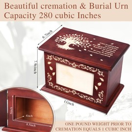 Cremation Urns for Adult Human Ashes Male or Female, Funeral Urns for Ashes with Photo Frame, Solid Walnut Wooden Burial ERN Memorial Keepsake Box for Adults 280LBS (Tree of Life)