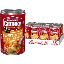 Campbell's Chunky Soup, Savory Chicken with White and Wild Rice Soup, 18.8 Oz Can (Case of 12)