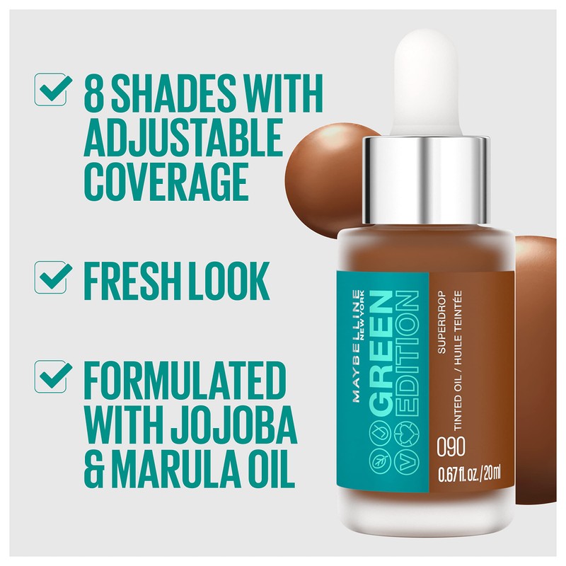 Maybelline Green Edition Superdrop Tinted Oil Base Makeup, Adjustable Natural