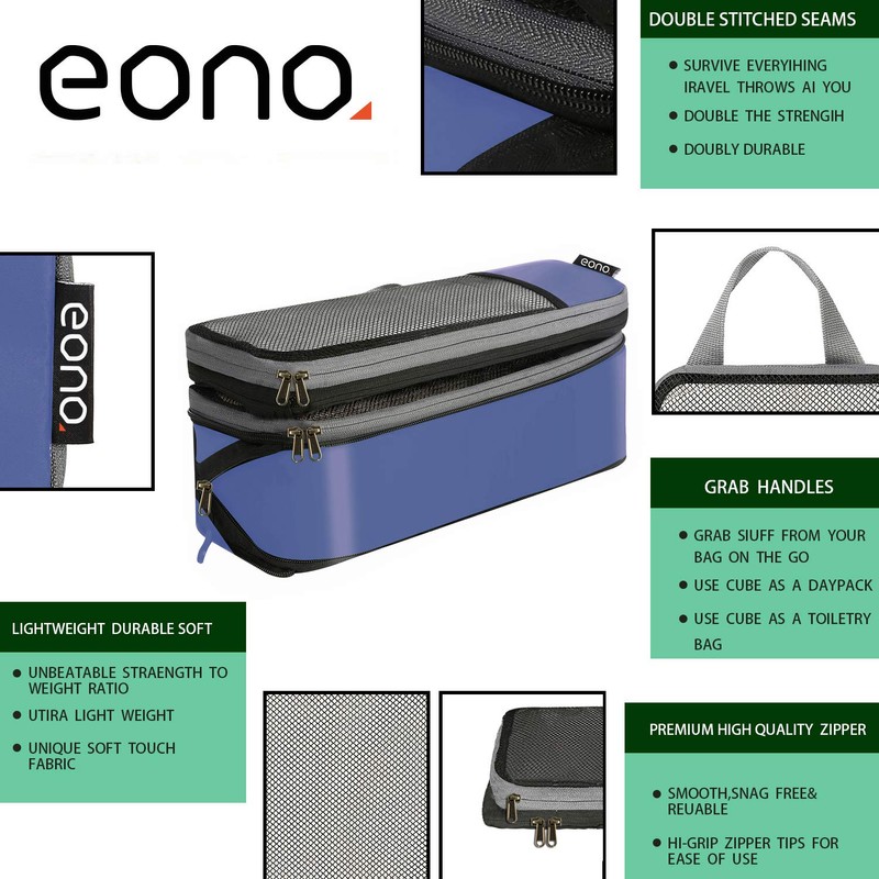 Eono Compression Packing Cubes, Luggage Organiser Set, Extensible Suitcase Organiser,