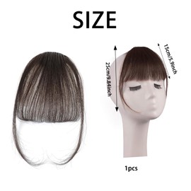 ANROI Real Hair Fringe Hairpiece, Real Hair Clip-In One-Piece Extensions, Fringe Extension, 100% Human Hair, Brown (14 cm)