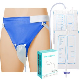 Wearable Urinal Bag with Reusable Silicone Catheter, 2000ml & 1000ml External Urine Collection Bags Portable and Leak-Proof Design for Elderly Men Blue