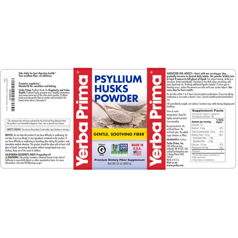 Yerba Prima Psyllium Husk Powder - 24 oz - Fine