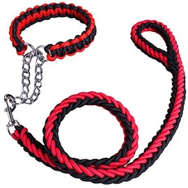 True Face Dog Leads Pet Leash with Dogs Chain Coupler Splitter Strong Harness Puppy Collar Black/Red Small