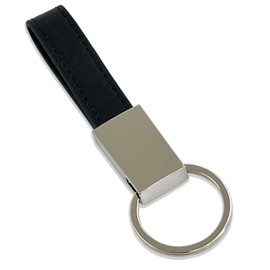 pubblimania Elegant PU Leather Keyring with Ring Useful for House Keys, Car, Motorcycle, Scooter, Gate, Lightweight and Very Durable, Black Slim
