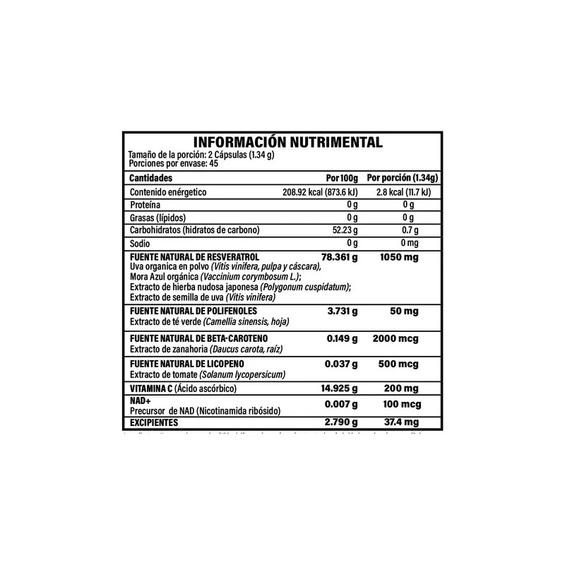 Resveratrol Gold Nad Suplemento Antioxidante Transresveratrol Complejo Antioxidantes Polifenoles Betacaroteno