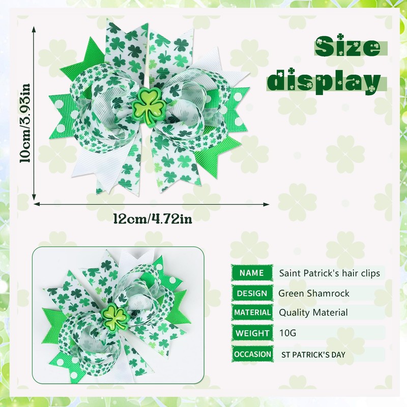 AIUPUOC St. Patrick's Day Hair Bow for Girls Shamrock Hair