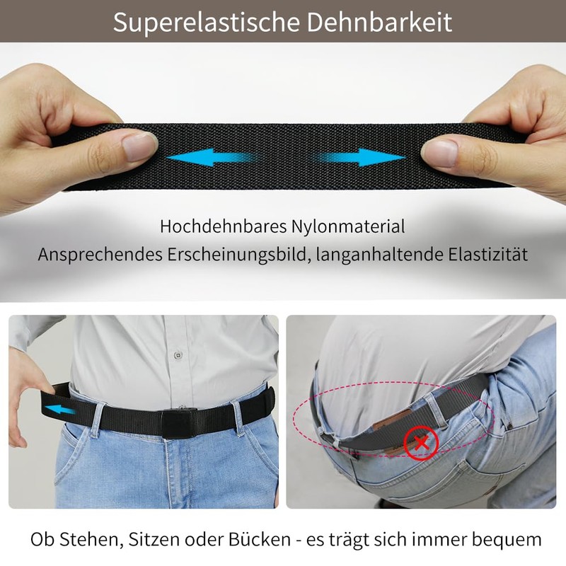 LionVII Mens Elastic Belt 130cm Stretch Belt with Plastic Buckle