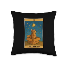 The Hermit Tarot Card Mystic Cat In Box Funny Cat Throw Pillow