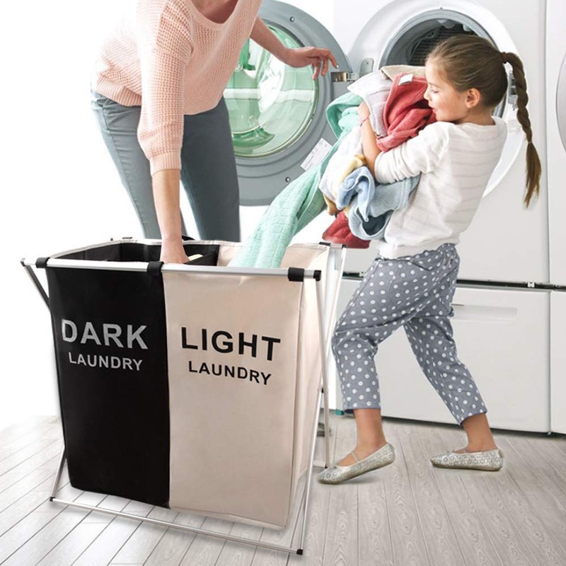 Nicesail Laundry Basket 2 Section Hamper Washing Storage Basket Bag,