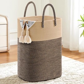 Laundry Basket,Woven Cotton Rope Laundry Hamper,60L Versatile Storage for Dirty Clothes,Baby Toys,and Blankets in Bathroom, Nursery,and Living Room - Color: Jute, Size: 60L