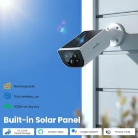 wansview 2.4Ghz WiFi Home Security Cameras Continuous Solar Power - Security Cameras Wireless Outdoor, SD/Cloud Storage (optional), Waterproof, 2K Color Night Vision, Works with Alexa/Google Home