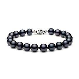 Black Freshwater Cultured Pearl Bracelet AAAA Quality with Sterling Silver Clasp (7-7.5mm), 7.5"