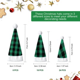 SATINIOR 48 Pieces Mini Santa Hats for Crafts Christmas Tiny Santa Hats Mini Elf Hats Xmas Lollipop Hat for Crafts(Black Green,Plaid Style)