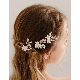 YUEKISEN 3pcs Bride Flower Wedding Hair Pins Bridal Flower Hair Pins for Bride Flower Hair Accessories Gold Rhinestone Pearl Hair Piece Wedding Headpiece for Women
