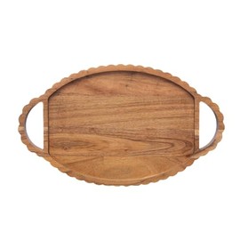 Boston International Acacia Wood Decorative Serving Tray with Scalloped Edges, 17" x 10"