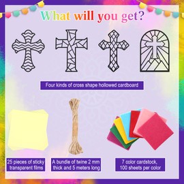 Yeaqee 24 Pack Cross DIY Suncatcher Paper Crafts Stained Glass Effect Paper Suncatchers, 700 Tissue Papers, Window Art Arts and Crafts