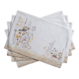 Maison d' Hermine Meadow Florals Beige 100% Cotton Set of 4 Place-Mats for Dining Table, Kitchen, Wedding, Everyday, Dinner Parties, Spring/Summer (33 cm x 48 cm)