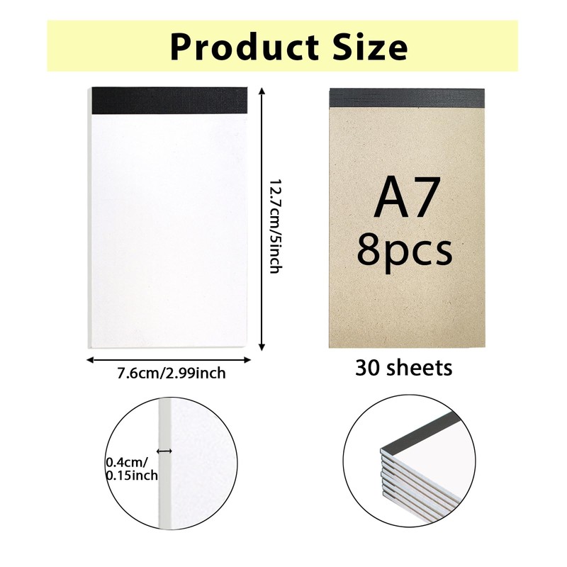 WUPENGZON Pack of 8 A7 Blank Small Notepads, 30 Sheets