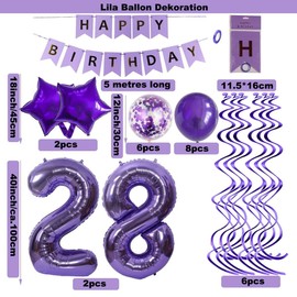 SNOWZAN Balloons 28th 82nd Birthday Decoration Purple 40 Inch Giant Numbers Balloons, Latex Foil Balloons Pack of 25