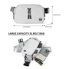 Mokzer Fanny Pack 2L Belt Bag Crossbody Waist Bag for Women Men with Adjustable Strap, 5-Zipper Pockets Waterproof Fanny Packs for Travel Running Hiking (Grey)