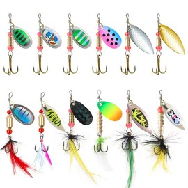 KINGFOREST 12pcs Fishing Lures Spinnerbait for Bass Trout Salmon Walleye Hard Metal Spinner Baits Kit with Tackle Box