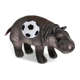 DolliBu Wild Collection Hippo Stuffed Animal with Soccer Ball Plush - Huggable Hippopotamus Playtime Plush Toy, Cute Safari Life Gift, Super Soft Stuffed Doll Animal Toy for Kids, Adults - 13 Inches