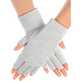 Maxdot 1 Pair Women Sunblock Fingerless Gloves Summer Driving Gloves Non Slip UV Protection Gloves for Outdoor (Grey)