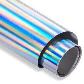 AuMoHall Holographic Laser Silver Car Vinyl Wrap Chrome Silver Glossy Laser Rainbow Self Adhesive Wrapping Film for Vehicle Exterior Interior Decoration, 59.84'' x 23.62''