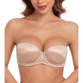 HACI Push up Strapless Bra Thick Padded Demi Underwire Add a Cup Convertible Straps Tshirts Multiway(Beige,38B)