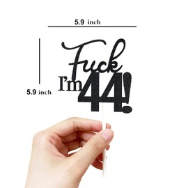 44 decoraciones para tartas, 44 decoraciones para tartas de cumpleaños, purpurina negra, divertida decoración para tartas de 44 para hombres, 44 decoraciones para tartas para mujeres, decoraciones de 44 cumpleaños, decoración para tarta de 44 cumpleaños 