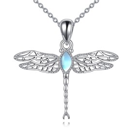 VONALA Dragonfly Necklace for Women Sterling Silver Dragonfly Turquoise/Moonstone/Moss Agate/Aquamarine Necklace Pendant Dragonfly Jewellery Gifts for Her Women Teenager Girls, Sterling Silver,