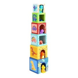 Tooky Toy Juego De Bloques Apilables Dinosaurios 12 Pz Nesting Boxes
