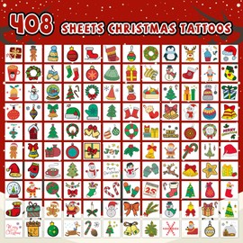 EMOME 408 PCS Individually Wrapped Christmas Tattoos for Kids, Christmas Stocking Stuffers Party Favors Supplies Decorations for Kids, Christmas Temporary Tattoo Stickers for Kids Boys Girls