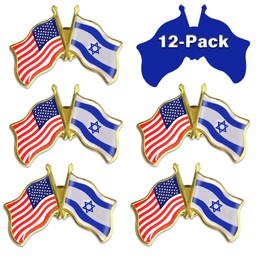 12/Pack-American US Israel Flag Pins Bulk -1.5” Patriotic USA Friendship Israeli jewish flag Pins Badge Souvenir - I Stand with Israel