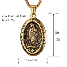 STWTR Stainless Steel Virgin Mary Guadalupe Pendant Necklace for Men and Women