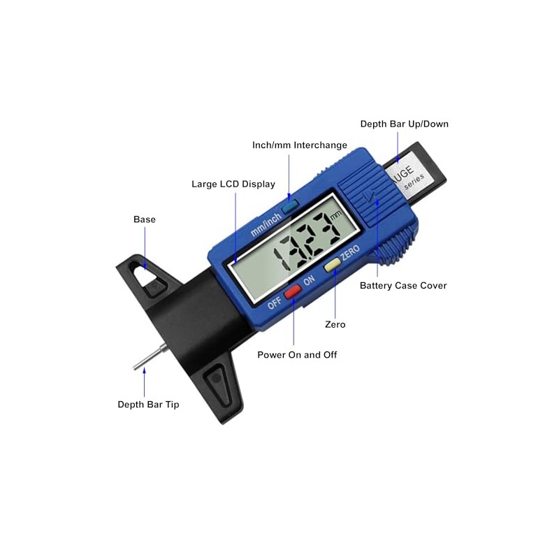 Tyre Tread Depth Gauge - 0-25.4mm/1Inch Portable Tread Depth Checker