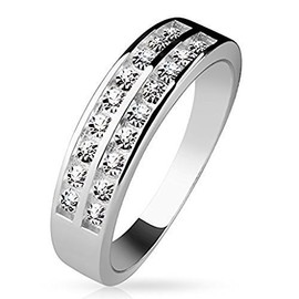 Tapsi´s Coolbodyart® Women's Ring 925 Silver with Clear Cubic Zirconia in Two Rows Set Various Sizes, Zirconia, Cubic Zirconia