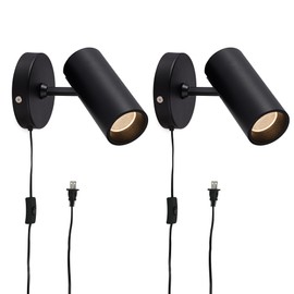 Aisilan 2 Packs Spotlights Indoor, 12W Black Spot Uplighting Modern Plug in Accent Lighting with On/Off Switch, 3000K Floor Can Light for Plant Picture Artwork Studios COB CRI≥97