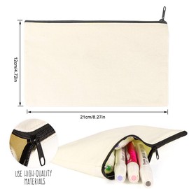DIY Blank Fabric Pencil Case, Pack of 10 Fabric Bags Zip Blank Pencil Case for Painting, Pencil Case for Painting, Small Cosmetic Bag Fabric, Canvas Cosmetic Bag, 21 x 12 cm