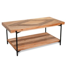 CONSDAN StoneCreek Coffee Table, Solid Fir Wood & Metal Frame, 2-Tier Industrial Farmhouse Table for Living Room/Office, 44" Rectangular Table