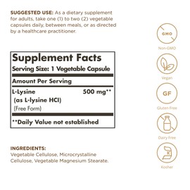 Solgar L-Lysine 500 mg - 100 Vegetable Capsules, Pack of 3 - Skin & Tissue Support - Non-GMO, Vegan, Kosher, Gluten Free - 300 Total Servings