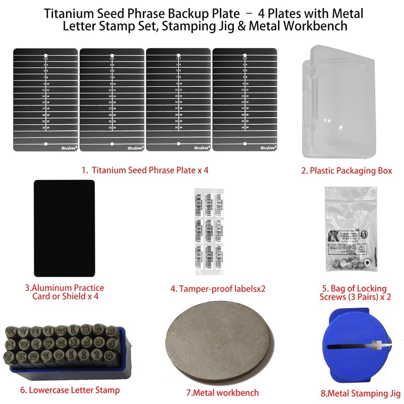 Titanium Seed Phrase Storage, Crypto Backup Metal Wallet Plate, Fireproof