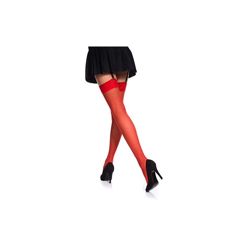Romartex 20 Denier Elastane Suspender Stockings with Narrow Lace, red